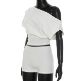 Solid Color Off Shoulder Two Piece Short Set MXBF-J26ST267