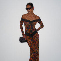 Leopard Print Long Sleeve Maxi Dress DLSF-K6D11938A