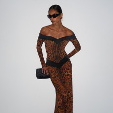 Leopard Print Long Sleeve Maxi Dress DLSF-K6D11938A