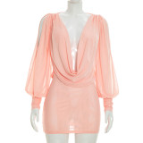 Solid Color Backless Mini Dress GSZM-J26DS261