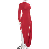 Solid Color Long Sleeve Maxi Dress GDSF-D26DS287