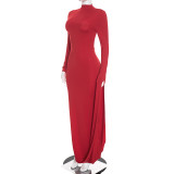 Solid Color Long Sleeve Maxi Dress GDSF-D26DS287