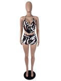Print Halterneck Backless Top Two Piece Short Set SHD-8503