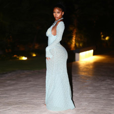 See Through Long Sleeve Maxi Dress DLSF-K6S13722A