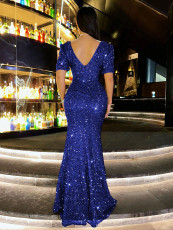 V Neck Sequin Backless Evening Dress GXRF-QC169