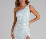 Single Shoulder Sequin Split Evening Dress GXRF-QC173