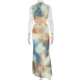 Sleeveless Backless Print Two Piece Skirts Set GJYO-JSD711915