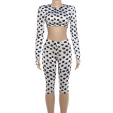 Polka Dot Print Long Sleeve Two Piece Pants Set DLSF-K6S13175A