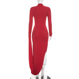 Solid Color Long Sleeve Maxi Dress GDSF-D26DS287