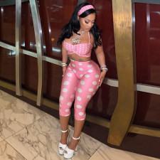 Polka Dot Print Halterneck Two Piece Pants Set(With Headscarf) MXBF-Q26ST076