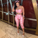 Polka Dot Print Halterneck Two Piece Pants Set(With Headscarf) MXBF-Q26ST076