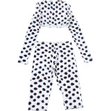 Polka Dot Print Long Sleeve Two Piece Pants Set DLSF-K6S13175A