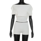 Solid Color Off Shoulder Two Piece Short Set MXBF-J26ST267