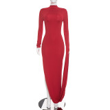 Solid Color Long Sleeve Maxi Dress GDSF-D26DS287