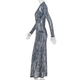 Long Sleeve Halterneck Print Maxi Dress GJYO-JD305665