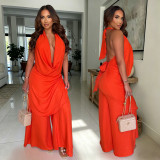 Solid Color Halterneck Top Wide Leg Pants Suit GXRF-QC172