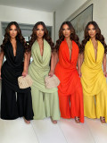 Solid Color Halterneck Top Wide Leg Pants Suit GXRF-QC172