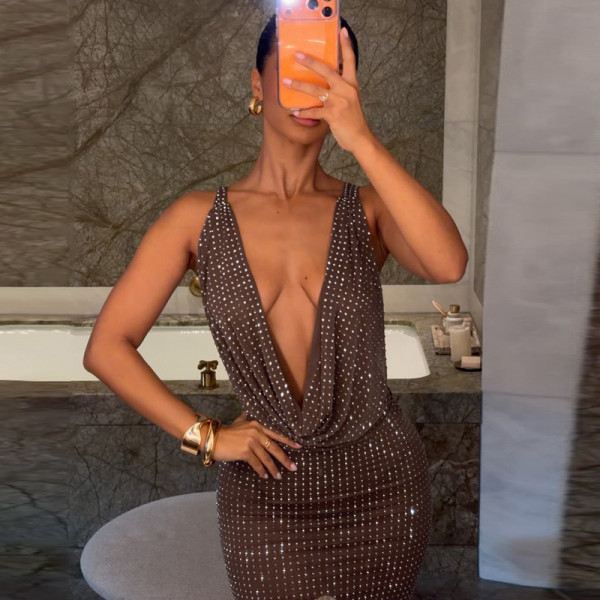 Sexy Sequin Backless Maxi Dress DLSF-K6D13690A