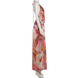 V Neck Print Backless Split Maxi Dress XEF-K6D11504A