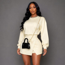Long Sleeve Solid Color Two Piece Skirt Set GDSF-D26ST274
