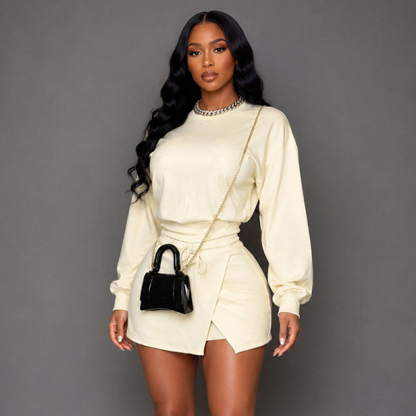 Long Sleeve Solid Color Two Piece Skirt Set GDSF-D26ST274