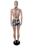 Print Halterneck Backless Top Two Piece Short Set SHD-8503