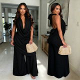 Solid Color Halterneck Top Wide Leg Pants Suit GXRF-QC172