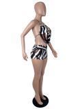 Print Halterneck Backless Top Two Piece Short Set SHD-8503