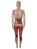 Print Backless Sling Tank Top Seventh Pants Suit SHD-8115