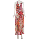 V Neck Print Backless Split Maxi Dress XEF-K6D11504A
