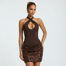 Sleeveless Sequin Backless Mini Dress GSZM-J26DS293