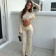 Lace Hollow Out Long Sleeve Pants 2 Piece Set SHD-8118