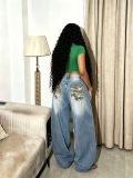 Plus Size Camouflage Patchwork Holes Loose Jeans GYLN-3110