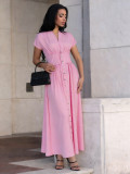 V Neck Solid Color Maxi Dress MIL-L351
