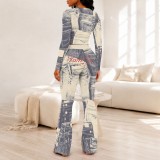 VIP1 Letter Print Long Sleeve Two Piece Pants Set QXLB-XRB-S0ADA6