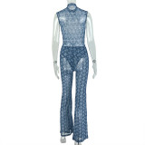Sleeveless Print Slim Two Piece Pants Set GJYO-JS919210
