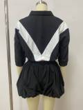 Color Block Zipper Coat Flower Bud Shorts 2 Piece Set LSD-2897