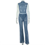 Sleeveless Print Slim Two Piece Pants Set GJYO-JS919210