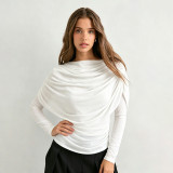 Long Sleeve Ruched Shawl Top GSBW-J26TP310