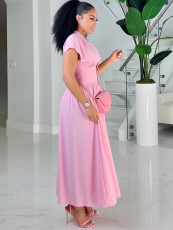 V Neck Solid Color Maxi Dress MIL-L351