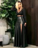 PU Leather Split Long Skirt LSD-2947