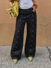 Plus Size Metal-Snap Straight Jeans GYLN-0706