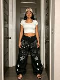 Plus Size Star Rhinestone Graffiti Jeans GYLN-8110