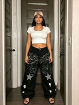 Plus Size Star Rhinestone Graffiti Jeans GYLN-8110