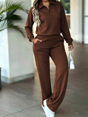 Long Sleeve Lapel Top Two Piece Pants Set MIL-320