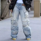Fashion Multi-pockets Straight Jeans LSD-244777