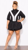 Color Block Zipper Coat Flower Bud Shorts 2 Piece Set LSD-2897