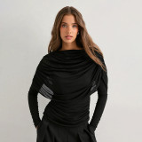 Long Sleeve Ruched Shawl Top GSBW-J26TP310