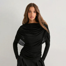 Long Sleeve Ruched Shawl Top GSBW-J26TP310