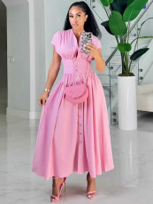 V Neck Solid Color Maxi Dress MIL-L351